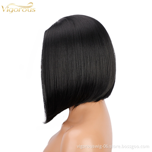 Straight short black solid high quality wholesale vendors black women synthetic hair fiber wigs with none lace